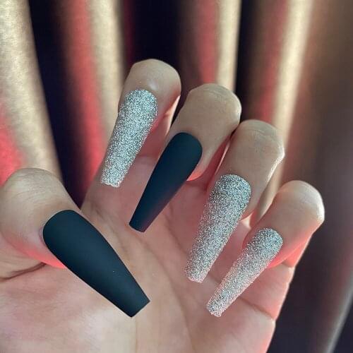 40pcs/2bag New Set Full Cover Press on Nails Matte Shallot Powder Mix False Nails 0-9size 4pcs Each Size with Pearl Bag