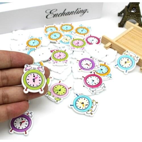 50Pcs Mixed Alarm clock buttons Sewing Accessories Wooden Buttons For Crafts Scrapbooking DIY Decorative Buttons Needlewor