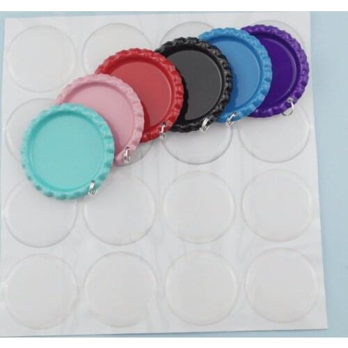 60pcs Mixed 12 Colors Both Side Colored Flattened Beer Bottle Caps With Ring&60pcs Clear Epoxy For DIY Hairbow Necklace Pendants