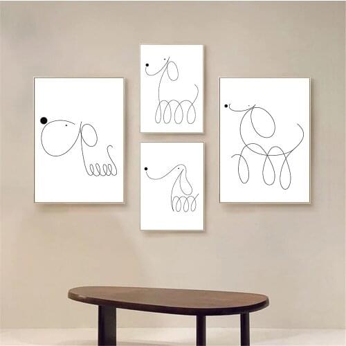 Abstract Single Line Wall Art Print Minimalist Dog Canvas Poster Painting Black And White Prints Wall Pictures Living Room Decor