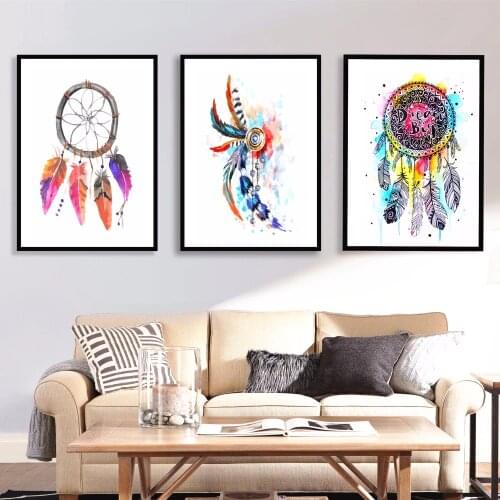 Watercolor Dream Catcher Canvas Art Print Painting Poster Wall Pictures For Room Home Decorative Bedroom Decor No Frame