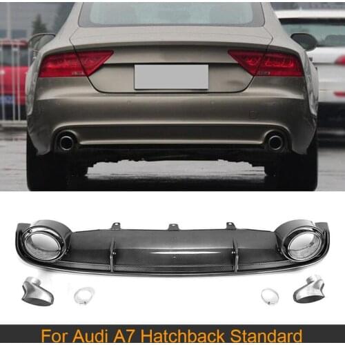 Fake carbon fiber rear bumper lip Spoiler diffuser With Exhaust for Audi A7 Standard Hatchback 4 Door 12-15 FRP
