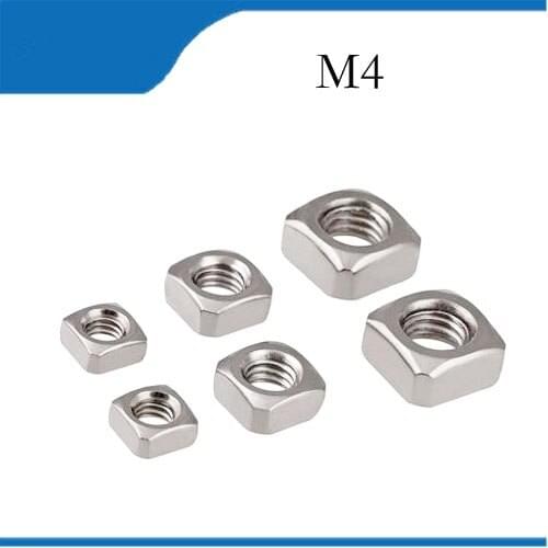 Free shipping 100pcs/Lot Metric Thread DIN557 M4 304 Stainless Steel A2 Square Nut Screw Nut Square Nuts Hardware Nut