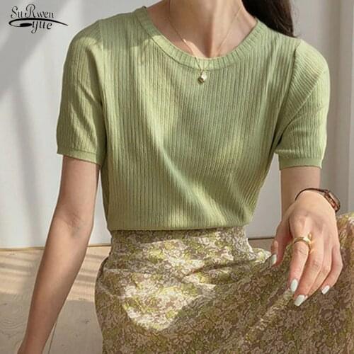 Blusas 7 Colors Tops Blouse Women Summer Solid Short Sleeve O-Neck Womans Shirts Loose All-match Korean Lady Clothing 10001