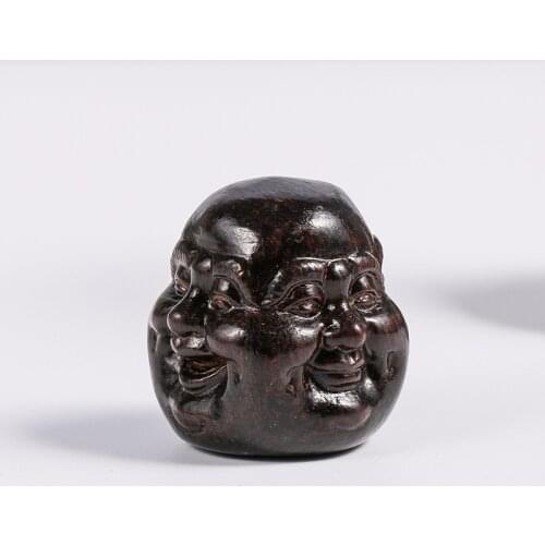 Wood hand carved Buddha face statue of pleasure anger sorrow joy home desk decor wooden crafts