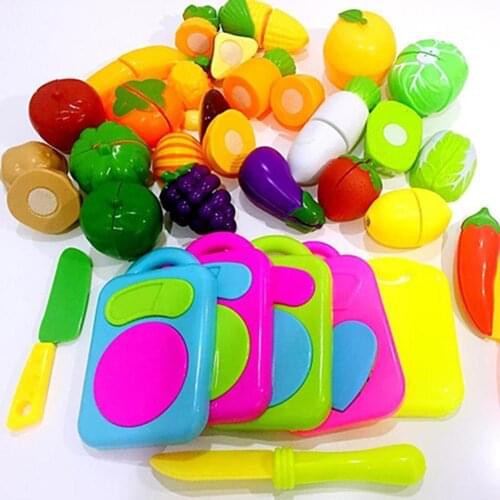 Kids Pretend Role Play Kitchen Fruit Vegetable Food Toy Cutting Set Kids Educational Toys for Children Gifts Random Fruits