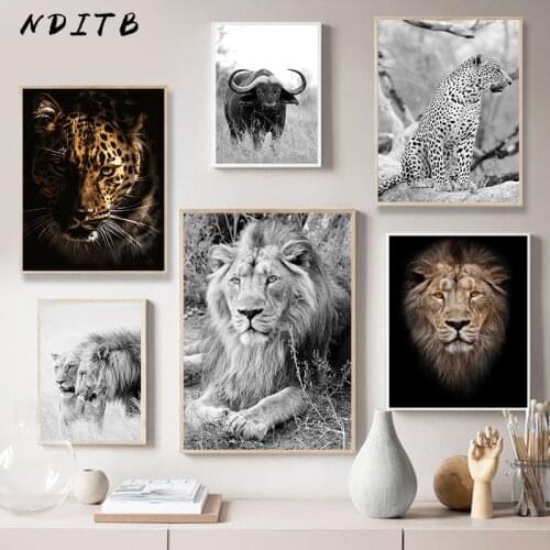 Wild Animals Lion leopard Poster Nordic Canvas Print Black White Wall Art Painting Scandinavian Decoration Picture Home Decor