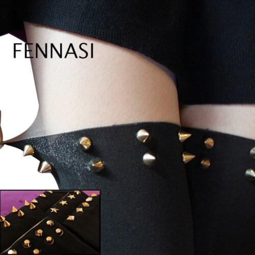 FENNASI Rivet Fashion Sexy Tights Women Casual Skin Black Sexy Lady Tights Nylon Lady Skull Star Horns Patchwork Pantyhose