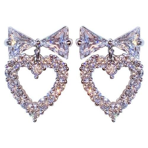 Huitan Chic Bridal Wedding Drop Earrings High-quality Silver Color Exquisite Women Accessories Princess Earrings Fashion Jewelry