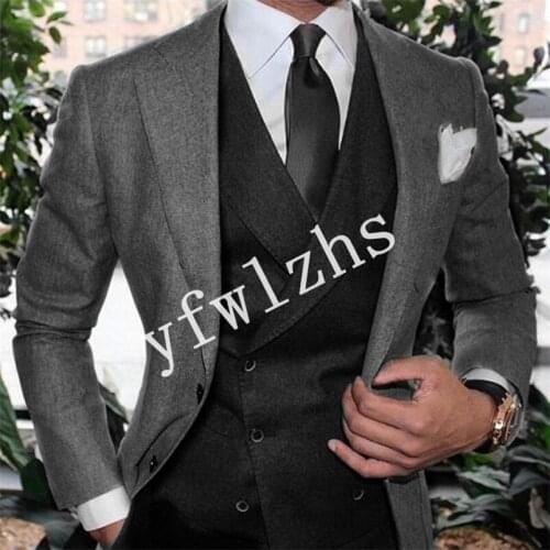 Handsome Two Buttons Groomsmen Notch Lapel Groom Tuxedos Wedding Dress Men Suits Blazer Prom Dinner (Jacket+Pants+Tie+Vest) A165