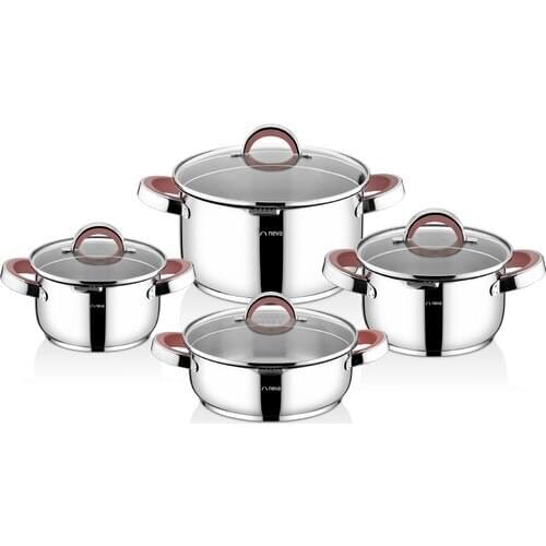 Neva N2966 Rose Chocolate 8 Piece Lotus Steel Cookware Set 18/10 stainless steel