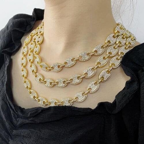 Fashion Jewelry Alloy Necklace Diamond Inset Coffee Bean Chains Nose Cuban Hiphop Rock Accessories