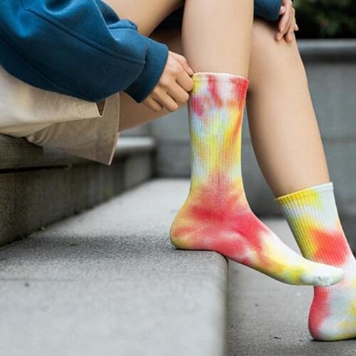New Fashion Tie-dye Tube Socks Harajuku Art Cotton Funny Happy Weed Colorful Cute Men Hop Hip Quality Women Girls and High E3Y7