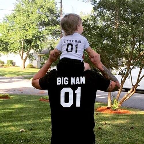 "Big Man" "Little Man" Letter Print T-Shirt Parent Child Short Sleeve Family Matching T-Shirts Father Son Matching Tees Tops