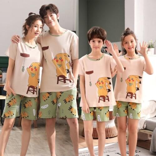 Szie 8-4XL Parent-Child Pajamas Set Summer Pure Cotton For Boys Girls Women Men Cute Cartoon Home Wear