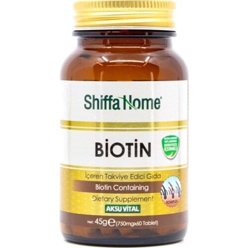 Aksu Vital Shiffa Home Herbal Biotin 60 Tablets 750 mg Capsule Vitamin Carbohydrate Healthy Hair Metabolism Nutritious Organic
