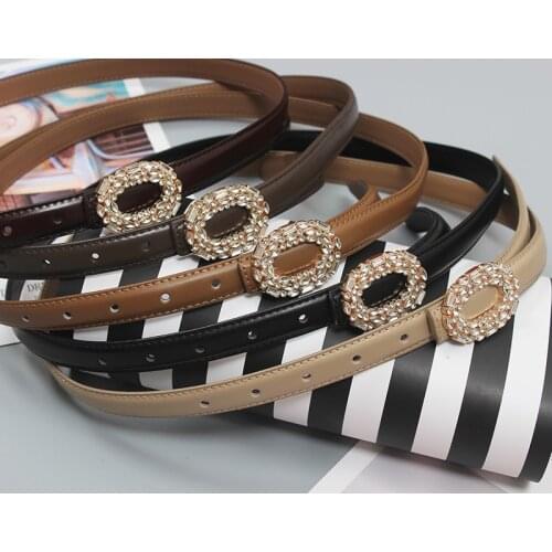 Adjustable Rhinestone Buckle Cowskin Waist Belt Women Genuine Leather Waistband 2021 Female Dress Jean Pant Belt Strap Girdle