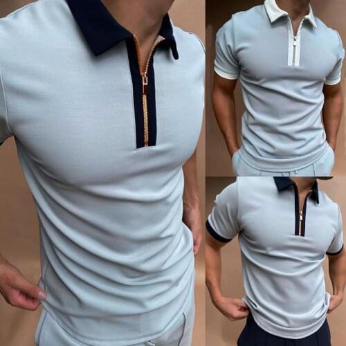 High Quality Men Short Sleeve Polo Shirts Casual Shirt Color Matching Short Sleeves Lightweight Summer Zipper Male Tops for Work