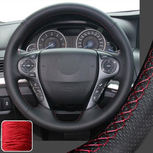 Hand Sew Steering Wheel Cover DIY Wrap For 13-17 Honda Accord 9th Crosstour Pilot Super Soft Non-slip Durable Car Interior
