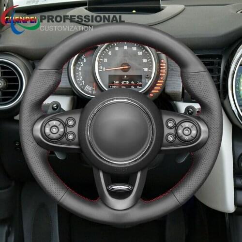 DIY Hand-Sewn Non-Slip Black Leather Car Steering Wheel Cover For Mini JCW Clubman JCW (with Bulges) Car Interior Accessories