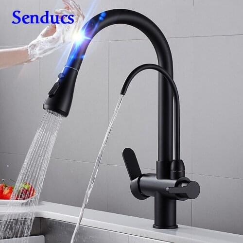 Touch Filter Kitchen Faucet Senducs Chrome Pull Out Kitchen Mixer Tap Three Way Sensor Touch Kitchen Filter Kitchen Mixer Faucet