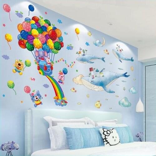 [SHIJUEHEZI] Hot Air Balloons Wall Stickers DIY Whales Animals Mural Decals for Kids Rooms Baby Bedroom Nursery Decoration