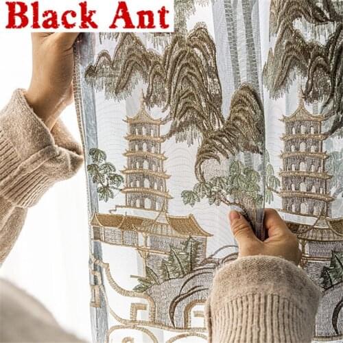 High-End Classical Tulle Curtain For Living Room Window Screen Embroidery Bedroom Windows Blinds Drape Chinese style X-WP453
