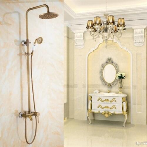 Shower Faucets Bronze Brushed Single Handle Dual Control Bathtub Mixer Waterfall Rainfall Porcelain Wall Shower Head YD-881