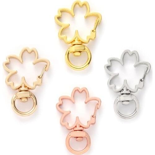 XUNZHE 10pcs 23*36MM Cherry Blossom Keychain Metal Spring Hook Buckle Jewelry Pendant DIY Crafts Outdoor Luggage Accessories