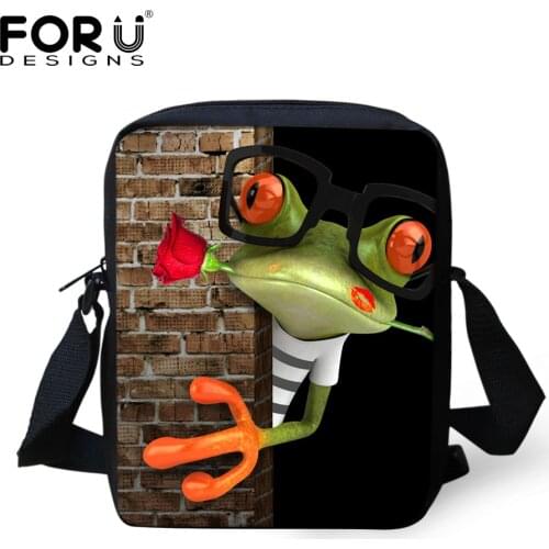 FORUDESIGNS Funny Printing Frog Messenger Bag for Men Mini Little Boys Crossbody Bags with Zipper Cool Child Baby Kids Mini Bags