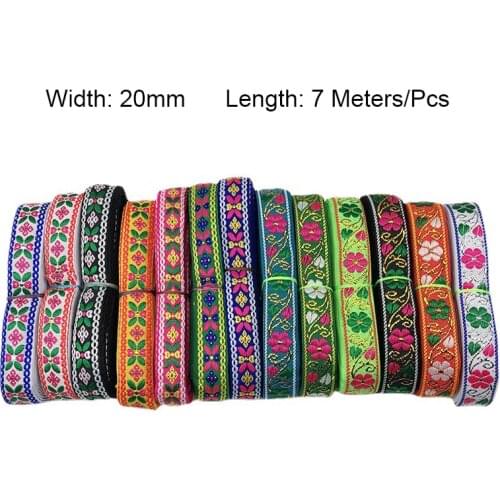 7 Meters 20mm Width Ethnic Flower Embroidered Jacquard Ribbons Decoration Trim DIY Apparel Sewing Accessories For Bag Clothes