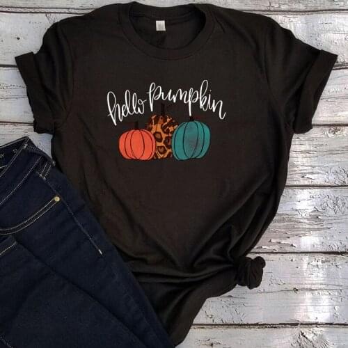 Hello Pumpkin Shirts Women Plus Size Print Pumpkin Tops Thanksgiving Womens Clothing Graphic Tees 2020 Fashion Halloween