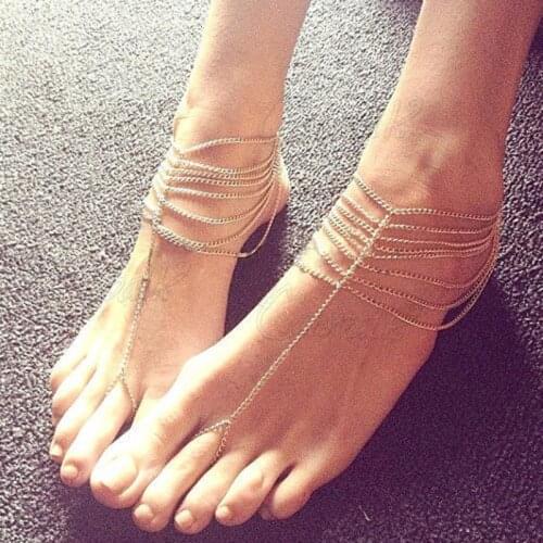 Fashion Women Simple Style Tassel Toe Anklets Gold Color Chain Foot Bracelet Barefoot Beach Jewelry For Women Enkelbandje