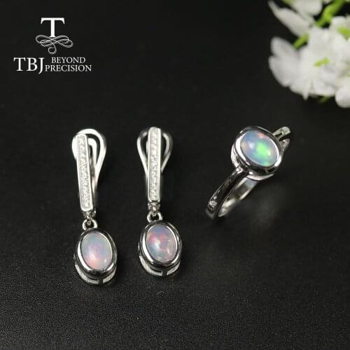 TBJ,2020 Natural Opal Jewelry Set Oval 6*8mm Ethiopia Opal Ring clasp earring 925 sterling silver simple design fine jewelry