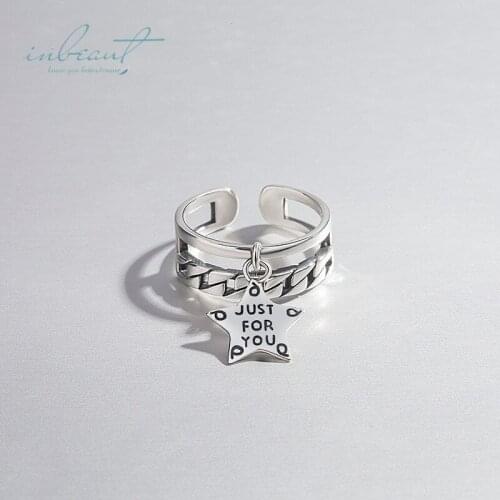 Inbeaut 925 Silver Handmade Just For You Letter Star Ring Female Original Design Korea Wide Braided Ring for Women Fine Jewelry