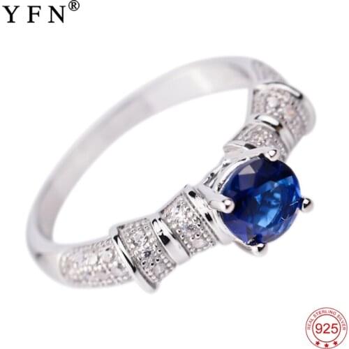 100% Real 925 Sterling Silver Ring Blue Crystal Charming Rings Luxury Fashion Jewelry & Accessories For Women Gifts GNJ0215