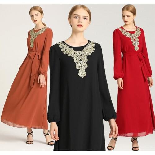 Abayas Dubai Muslim Woman Kimono Ethnic Style Lengthened Dress Long Sleeves Printing Large Size Thin Belt Bowknot Long Skirt