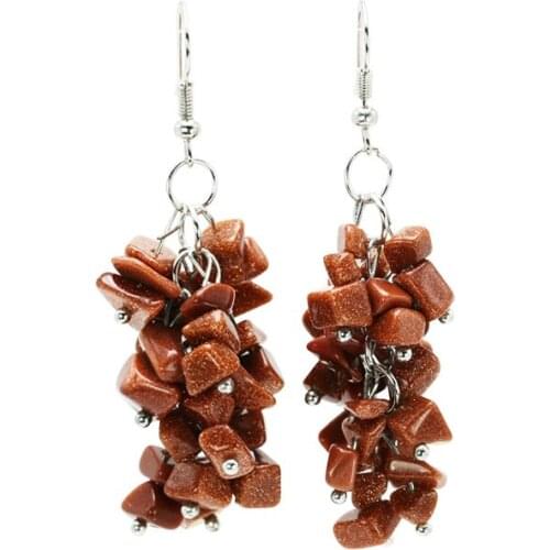 1pair fashion gold sand stone dangle earrings womens pendientes 6cm long handmade ethnic style brincos jewelry for girls