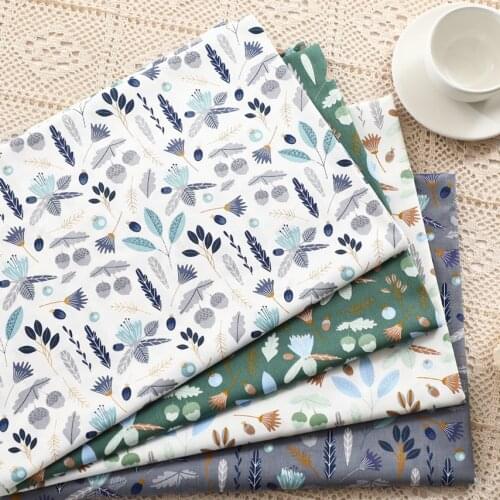 160x49cm Fresh White Blue Leaf Twill Cotton Sewing Fabric, Making Clothes Bedding Home Decoration Cloth