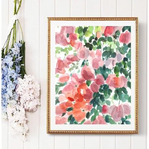 Abstract Flowers Painting Prints Pink and Green Beautiful Watercolour Floral Poster Canvas Print Picture Living Room Home Decor