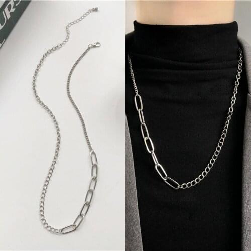 Punk Solid Color Asymmetrical Metal Link Chain Necklace for Women Men Girls Korean Simple Choker Jewelry 2021 Trend New Arrival