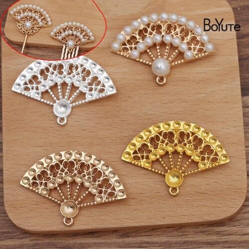 BoYuTe (20 Pieces/Lot) 44.5*30.5MM Metal Alloy Pearl Fan Pendant Materials Factory Supply Handmade DIY Jewelry Accessories