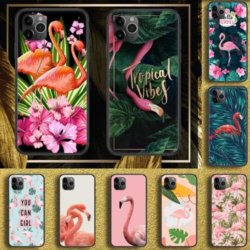 Flamingo Pink Bird Phone Case Cover Hull For iphone 5 5s se 2 6 6s 7 8 12 mini plus X XS XR 11 PRO MAX black fashion coque