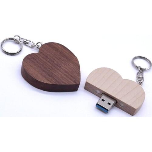 USB 3.0 Wooden Love Heart Model USB Flash Drive 3.0 Memory Stick Pendrive 64GB 16GB 32GB Pen Drive Custom Logo Wedding Gifts