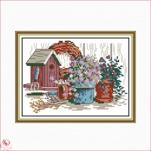 Joy Sunday Beautiful Garden scenery 14CT 11CT Counted and Stamped Home DecorDIY Needlework Needlepoint Cross Stitch Kits