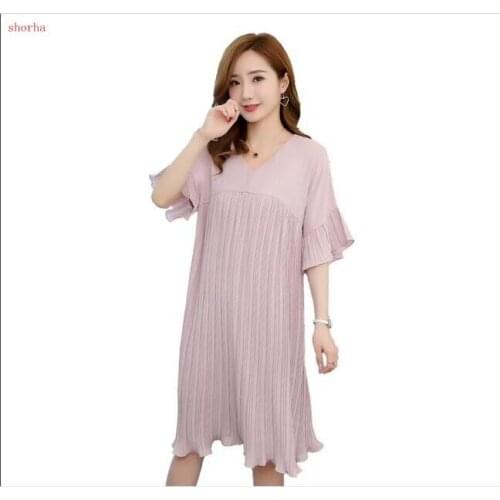 Classic new V Neck Pleated Chiffon Maternity Dress Summer Korean Fashion Loose Clothes for Pregnant Women Pregnancy dresses