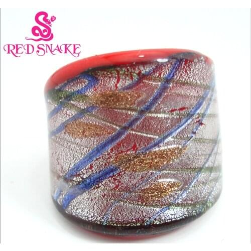 RED SNAKE Fashion Ring Handmade red Background color with line Murano Glass Rings