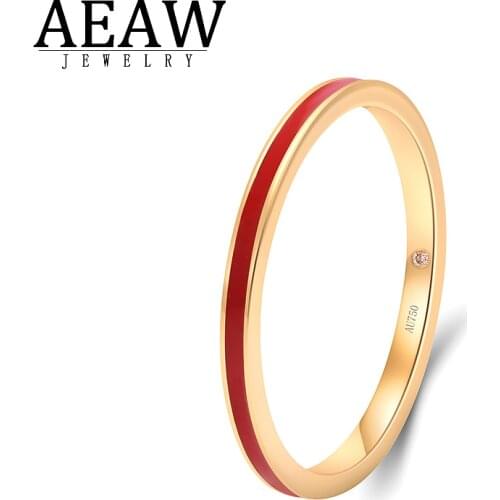 10k Yellow Gold 0.003ct 0.8mm Round Cut Moissanite Band with Red Enemal Solid Gold Fine Ring Birthday Gift for Women