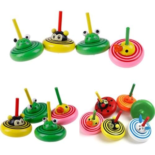 Cartoon Wooden Toy Funny Gyro Colorful Toy Spinning Top Cards Classic Interesting Toy For Children Gift Adult Relief Stress