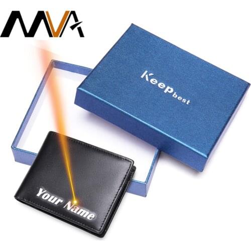 MVA Free Engrave Men Wallet Purse Genuine Leather Purses Fashion Small Wallet For Men With Coin Purse Cards Wallets Pocket 7328